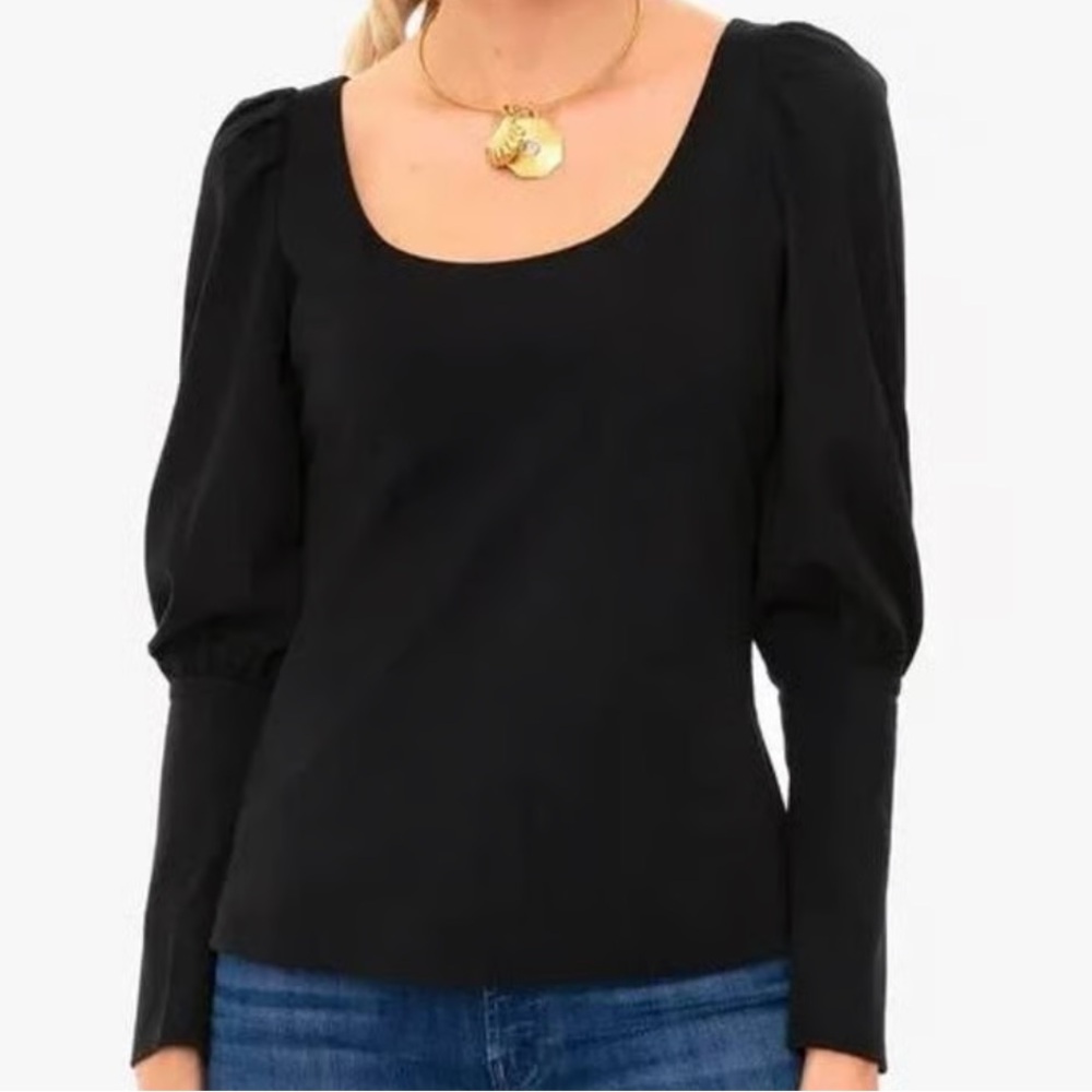 Tuckernuck Pomander Place Black Blouse Bishop Sleeves XL Lined